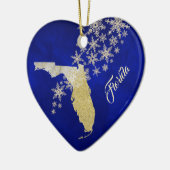Blue Gold Snowflake Florida Herz Keramik Ornament (Links)