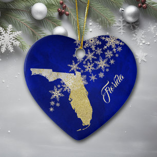 Blue Gold Snowflake Florida Herz Keramik Ornament