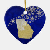 Blue Gold Snowflake Georgia Herz Keramik Ornament (Vorne)