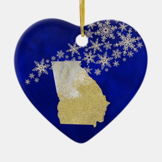 Blue Gold Snowflake Georgia Herz Keramik Ornament (Vorne)