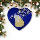 Blue Gold Snowflake Georgia Herz Keramik Ornament