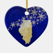 Blue Gold Snowflake Illinois Herz Keramik Ornament (Vorne)