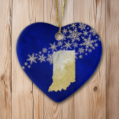 Blue Gold Snowflake Indiana Herz Keramik Ornament