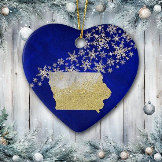 Blue Gold Snowflake Iowa Keramik Ornament