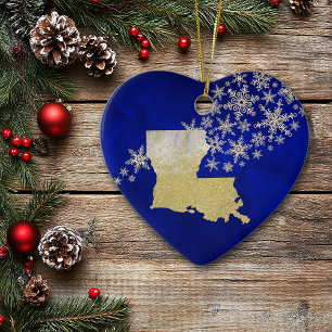 Blue Gold Snowflake Louisiana Herz Keramik Ornament