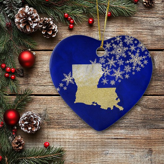 Blue Gold Snowflake Louisiana Herz Keramik Ornament