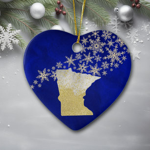 Blue Gold Snowflake Minnesota Keramik Ornament