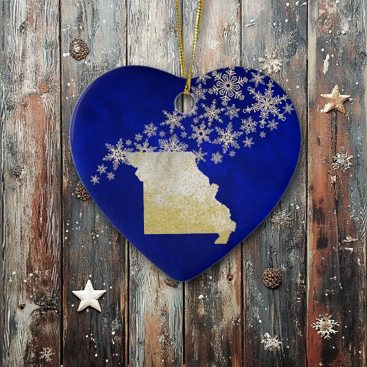 Blue Gold Snowflake Missouri Keramik Ornament