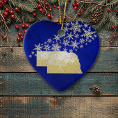 Blue Gold Snowflake Nebraska Herz Keramik Ornament