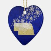 Blue Gold Snowflake Nebraska Herz Keramik Ornament (Links)