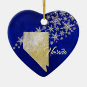 Blue Gold Snowflake Nevada Herz Keramik Ornament (Vorne)