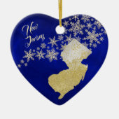 Blue Gold Snowflake New Jersey Herz Keramik Ornament (Vorne)