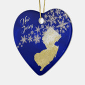 Blue Gold Snowflake New Jersey Herz Keramik Ornament (Links)