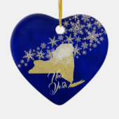 Blue Gold Snowflake New York Herz Keramik Ornament (Vorne)