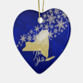 Blue Gold Snowflake New York Herz Keramik Ornament (Links)