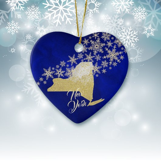 Blue Gold Snowflake New York Herz Keramik Ornament