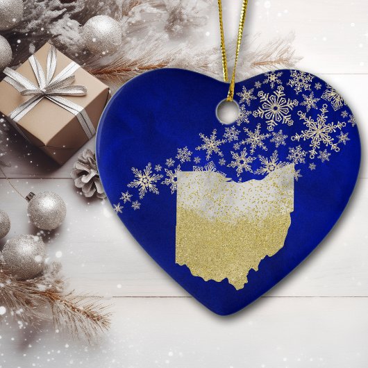Blue Gold Snowflake Ohio Keramik Ornament