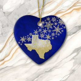 Blue Gold Snowflake Texas Herz Keramik Ornament