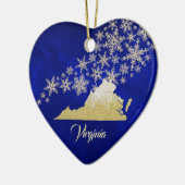 Blue Gold Snowflake Virginia Herz Keramik Ornament (Links)