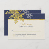 Blue Gold Snowflake Winter Hochzeitskarte RSVP Karte (Vorne/Hinten)