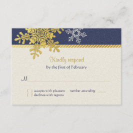 Blue Gold Snowflake Winter Hochzeitskarte RSVP Karte