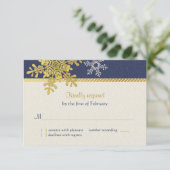 Blue Gold Snowflake Winter Hochzeitskarte RSVP Karte (Stehend Vorderseite)