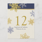 Blue Gold Snowflake Winter Wedding Table Card Postkarte (Vorderseite)