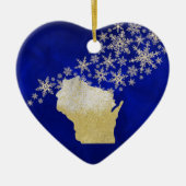 Blue Gold Snowflake Wisconsin Herz Keramik Ornament (Vorne)