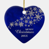 Blue Gold Snowflake Wisconsin Herz Keramik Ornament (Hinten)