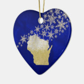 Blue Gold Snowflake Wisconsin Herz Keramik Ornament (Links)