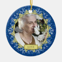 Blue Gold Snowflakes Memorial Foto Weihnachten Keramik Ornament