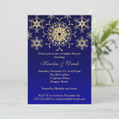 Blue, Gold Snowflakes Paare Dusche laden Einladung (Stehend Vorderseite)
