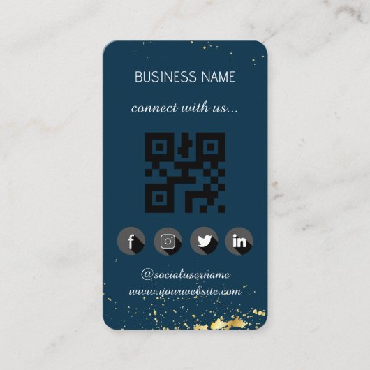Blue Gold - Social Media QR Code Business Card Visitenkarte (Vorderseite)