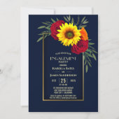 Blue Gold Sonnenblumen Rote Rose Engagement Party Einladung (Vorderseite)