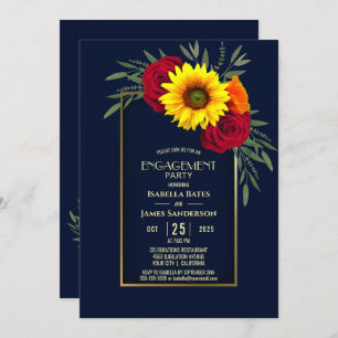 Blue Gold Sonnenblumen Rote Rose Engagement Party Einladung