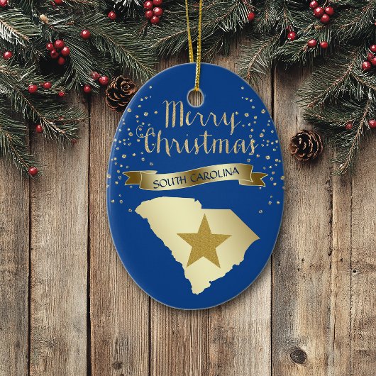 Blue Gold South Carolina Star Keramikornament