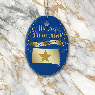Blue Gold South Dakota Star Keramik Ornament
