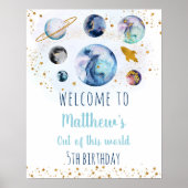 Blue Gold Space Geburtstag Willkommen Poster (Vorne)