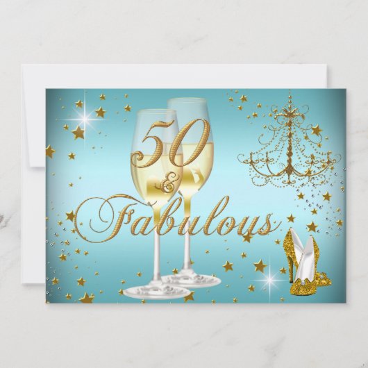 Blue Gold Sparkle 50 & Fabulous Birthday Einladung (Vorderseite)