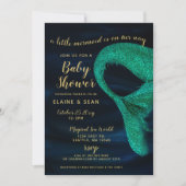 Blue Gold Sparkle Mermaid Baby Dusche Einladung (Vorderseite)