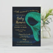 Blue Gold Sparkle Mermaid Baby Dusche Einladung (Stehend Vorderseite)