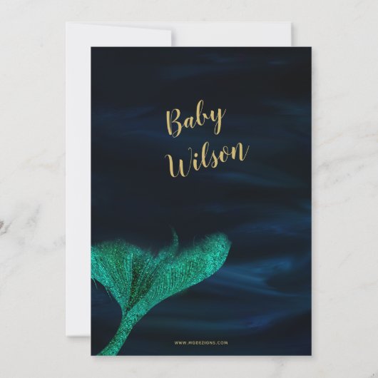 Blue Gold Sparkle Mermaid Baby Dusche Einladung (Rückseite)