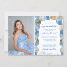 Blue Gold Sparkle Quinceañera Ballon Foto Invita