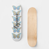 Blue-Gold-Sparkle-Schmetterlinge Personalisiert Skateboard (Vorderseite)