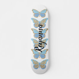 Blue-Gold-Sparkle-Schmetterlinge Personalisiert Skateboard