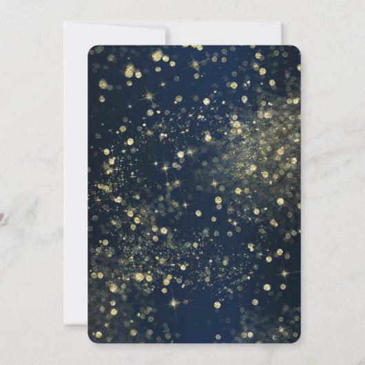 Blue & Gold Sparkling Lights Glam Holiday Party Einladung (Rückseite)