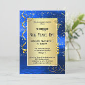 Blue Gold Sparkling Silvester Einladung (Stehend Vorderseite)