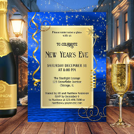 Blue Gold Sparkling Silvester Einladung