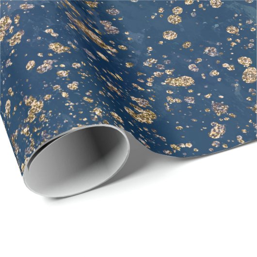 Blue & Gold Spritzer Glam Modern Geschenkpapier (Rolleneckpunkt)