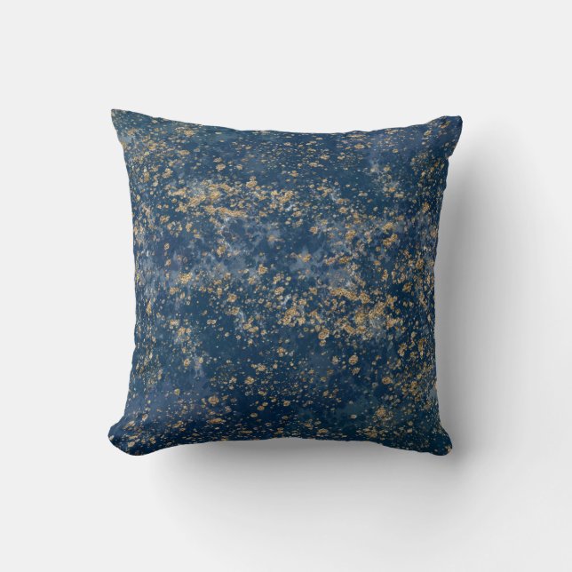 Blue & Gold Spritzer Glam Modern Kissen (Vorderseite)